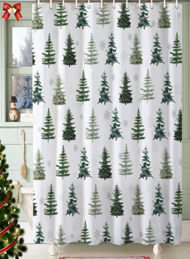 Baccessor Christmas Winter Shower Curtain Xmas Farmhouse Woodland Pine Tree Forest Snowy Scenery Snowflake Waterproof Fabric Washable for Bathroom Holiday Decor with Hooks 72x72 Inch - Image 1